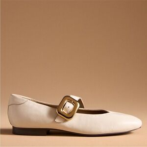 Maeve Buckle Mary Jane Flats Beige Leather Size 40